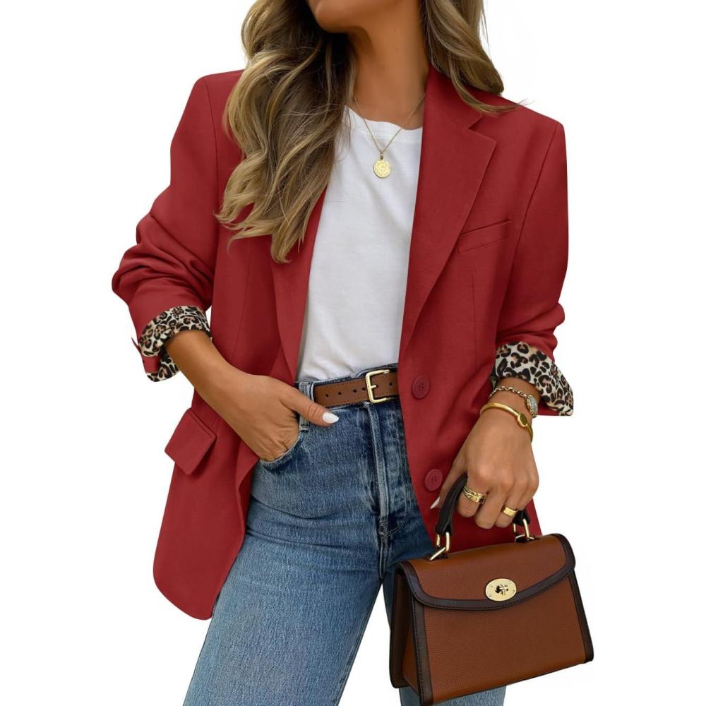 imageZESICA Womens Fall Business Casual Blazers 2026 Long Sleeve Lapel Open Front Button Work Blazer Jackets with PocketsWine