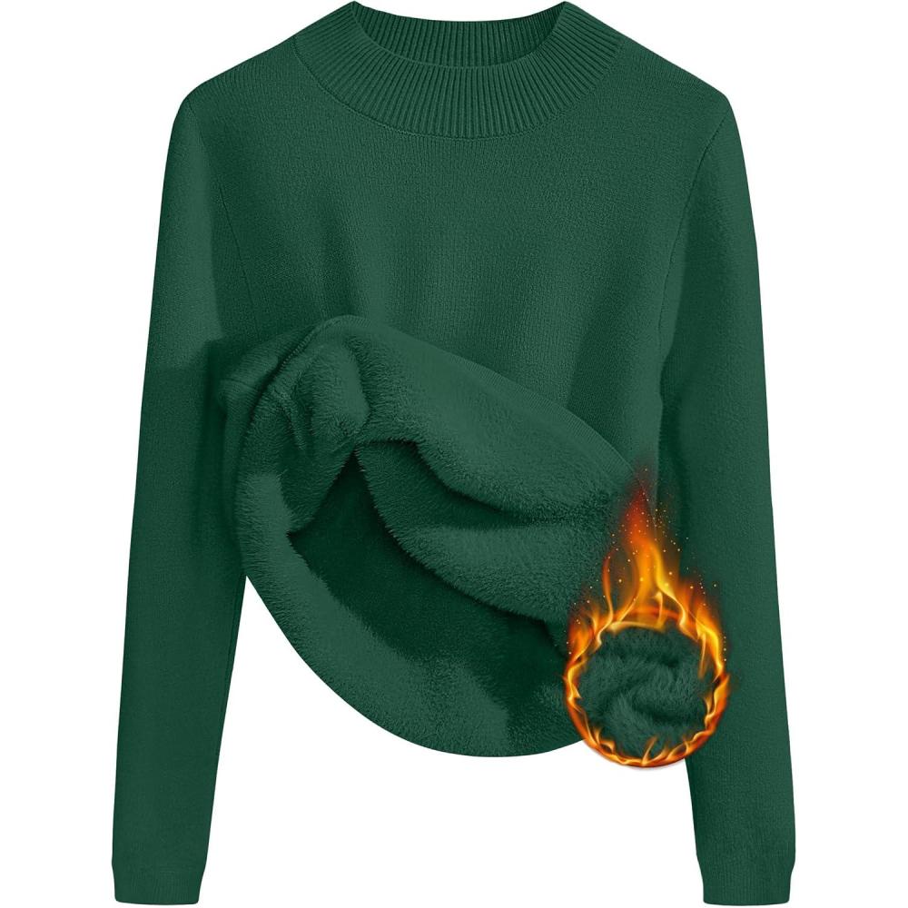 imageZESICA Womens Fleece Sherpa Lined Sweater 2026 Winter Thermal Shirts Long Sleeve Mock Neck Slim Fitted Pullover TopsDarkgreen