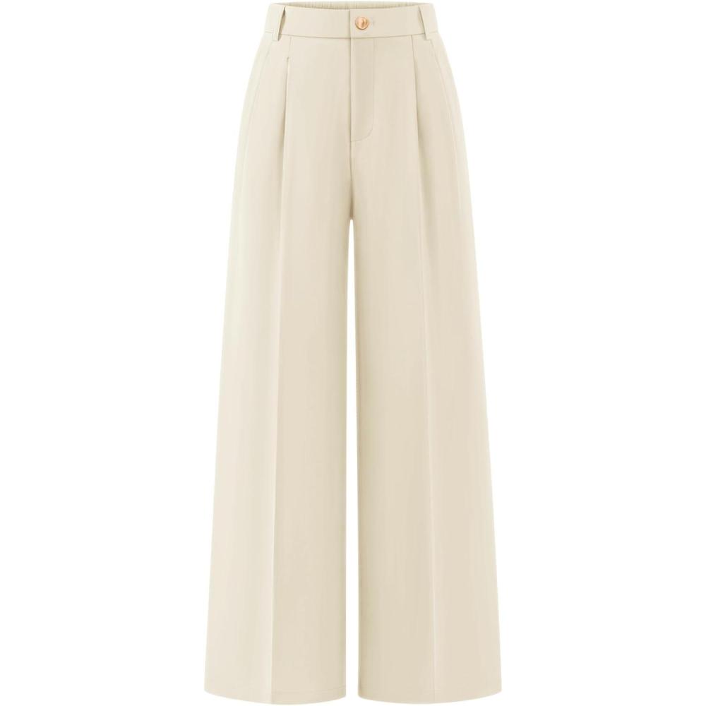 imageZESICA Womens Wide Leg Dress Pants 2026 High Waisted Business Casual Palazzo Pants Work Office Slacks TrousersApricot