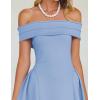 ZESICA Cocktail Dresses for Women’s Elegant Off Shoulder Short Sleeve Swing A Line Wedding Evening Party Midi Dress(Blue)