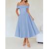 ZESICA Cocktail Dresses for Women’s Elegant Off Shoulder Short Sleeve Swing A Line Wedding Evening Party Midi Dress(Blue)