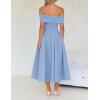 ZESICA Cocktail Dresses for Women’s Elegant Off Shoulder Short Sleeve Swing A Line Wedding Evening Party Midi Dress(Blue)