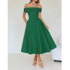 ZESICA Cocktail Dresses for Women’s Elegant Off Shoulder Short Sleeve Swing A Line Wedding Evening Party Midi Dress(Green)