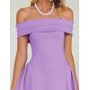 ZESICA Cocktail Dresses for Women’s Elegant Off Shoulder Short Sleeve Swing A Line Wedding Evening Party Midi Dress(Purple)