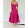 ZESICA Cocktail Dresses for Women’s Elegant Off Shoulder Short Sleeve Swing A Line Wedding Evening Party Midi Dress(Rose)