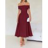 ZESICA Cocktail Dresses for Women’s Elegant Off Shoulder Short Sleeve Swing A Line Wedding Evening Party Midi Dress(Wine)