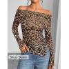 ZESICA Floral Mesh Off Shoulder Long Sleeve Tops for Women 2026 Y2k Double Lined Sheer Spring Going Out Shirts(Leopardbrown)