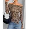 ZESICA Floral Mesh Off Shoulder Long Sleeve Tops for Women 2026 Y2k Double Lined Sheer Spring Going Out Shirts(Leopardbrown)