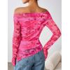 ZESICA Floral Mesh Off Shoulder Long Sleeve Tops for Women 2026 Y2k Double Lined Sheer Spring Going Out Shirts(Pink)