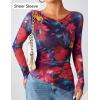 ZESICA Floral Mesh Off Shoulder Long Sleeve Tops for Women 2026 Y2k Double Lined Sheer Spring Going Out Shirts(Purplered)