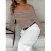 ZESICA Long Sleeve Shirts for Women Ribbed Knit Off Shoulder Slim Fit Going Out Tops Outfits 2026 Trendy Fashion Clothes(Oatmeal)
