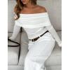 ZESICA Long Sleeve Shirts for Women Ribbed Knit Off Shoulder Slim Fit Going Out Tops Outfits 2026 Trendy Fashion Clothes(White)