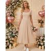 ZESICA Summer Dresses for Women 2026 Elegant Classy Square Neck Short Sleeve Flowy Cocktail Party Midi Dress(Apricot)