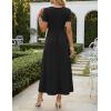 ZESICA Summer Dresses for Women 2026 Elegant Classy Square Neck Short Sleeve Flowy Cocktail Party Midi Dress(Black)