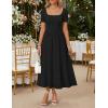 ZESICA Summer Dresses for Women 2026 Elegant Classy Square Neck Short Sleeve Flowy Cocktail Party Midi Dress(Black)