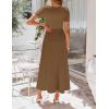 ZESICA Summer Dresses for Women 2026 Elegant Classy Square Neck Short Sleeve Flowy Cocktail Party Midi Dress(Brown)