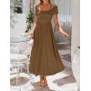 ZESICA Summer Dresses for Women 2026 Elegant Classy Square Neck Short Sleeve Flowy Cocktail Party Midi Dress(Brown)