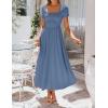 ZESICA Summer Dresses for Women 2026 Elegant Classy Square Neck Short Sleeve Flowy Cocktail Party Midi Dress(Dusty Blue)