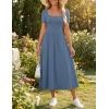 ZESICA Summer Dresses for Women 2026 Elegant Classy Square Neck Short Sleeve Flowy Cocktail Party Midi Dress(Dusty Blue)