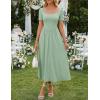 ZESICA Summer Dresses for Women 2026 Elegant Classy Square Neck Short Sleeve Flowy Cocktail Party Midi Dress(Light Green)
