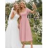 ZESICA Summer Dresses for Women 2026 Elegant Classy Square Neck Short Sleeve Flowy Cocktail Party Midi Dress(Pink)