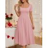 ZESICA Summer Dresses for Women 2026 Elegant Classy Square Neck Short Sleeve Flowy Cocktail Party Midi Dress(Pink)
