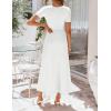 ZESICA Summer Dresses for Women 2026 Elegant Classy Square Neck Short Sleeve Flowy Cocktail Party Midi Dress(White)