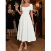 ZESICA Summer Dresses for Women 2026 Elegant Classy Square Neck Short Sleeve Flowy Cocktail Party Midi Dress(White)