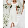 ZESICA Summer Dresses for Women 2026 Elegant Classy Square Neck Short Sleeve Flowy Cocktail Party Midi Dress(White)