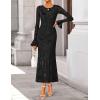 ZESICA Women’s 2026 Bell Long Sleeve Floral Maxi Dress Spring Fashion Bodycon Mesh Wedding Guest Cocktail Party Dresses(Black)