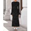 ZESICA Women’s 2026 Bell Long Sleeve Floral Maxi Dress Spring Fashion Bodycon Mesh Wedding Guest Cocktail Party Dresses(Black)
