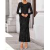 ZESICA Women’s 2026 Bell Long Sleeve Floral Maxi Dress Spring Fashion Bodycon Mesh Wedding Guest Cocktail Party Dresses(Black)