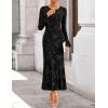 ZESICA Women’s 2026 Bell Long Sleeve Floral Maxi Dress Spring Fashion Bodycon Mesh Wedding Guest Cocktail Party Dresses(Black)