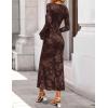 ZESICA Women’s 2026 Bell Long Sleeve Floral Maxi Dress Spring Fashion Bodycon Mesh Wedding Guest Cocktail Party Dresses(Brown)