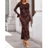 ZESICA Women’s 2026 Bell Long Sleeve Floral Maxi Dress Spring Fashion Bodycon Mesh Wedding Guest Cocktail Party Dresses(Brown)