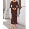 ZESICA Women’s 2026 Bell Long Sleeve Floral Maxi Dress Spring Fashion Bodycon Mesh Wedding Guest Cocktail Party Dresses(Coffee)