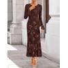 ZESICA Women’s 2026 Bell Long Sleeve Floral Maxi Dress Spring Fashion Bodycon Mesh Wedding Guest Cocktail Party Dresses(Coffee)