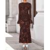 ZESICA Women’s 2026 Bell Long Sleeve Floral Maxi Dress Spring Fashion Bodycon Mesh Wedding Guest Cocktail Party Dresses(Coffee)