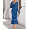 ZESICA Women’s 2026 Bell Long Sleeve Floral Maxi Dress Spring Fashion Bodycon Mesh Wedding Guest Cocktail Party Dresses(Darkblue)