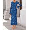 ZESICA Women’s 2026 Bell Long Sleeve Floral Maxi Dress Spring Fashion Bodycon Mesh Wedding Guest Cocktail Party Dresses(Darkblue)