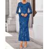 ZESICA Women’s 2026 Bell Long Sleeve Floral Maxi Dress Spring Fashion Bodycon Mesh Wedding Guest Cocktail Party Dresses(Darkblue)