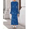 ZESICA Women’s 2026 Bell Long Sleeve Floral Maxi Dress Spring Fashion Bodycon Mesh Wedding Guest Cocktail Party Dresses(Darkblue)