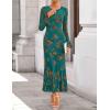 ZESICA Women’s 2026 Bell Long Sleeve Floral Maxi Dress Spring Fashion Bodycon Mesh Wedding Guest Cocktail Party Dresses(Darkgreen)