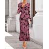 ZESICA Women’s 2026 Bell Long Sleeve Floral Maxi Dress Spring Fashion Bodycon Mesh Wedding Guest Cocktail Party Dresses(Greypink)