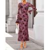 ZESICA Women’s 2026 Bell Long Sleeve Floral Maxi Dress Spring Fashion Bodycon Mesh Wedding Guest Cocktail Party Dresses(Greypink)
