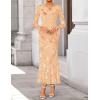 ZESICA Women’s 2026 Bell Long Sleeve Floral Maxi Dress Spring Fashion Bodycon Mesh Wedding Guest Cocktail Party Dresses(Redapricot)