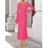 ZESICA Women’s 2026 Bell Long Sleeve Floral Maxi Dress Spring Fashion Bodycon Mesh Wedding Guest Cocktail Party Dresses(Rose)