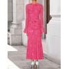 ZESICA Women’s 2026 Bell Long Sleeve Floral Maxi Dress Spring Fashion Bodycon Mesh Wedding Guest Cocktail Party Dresses(Rose)
