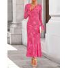 ZESICA Women’s 2026 Bell Long Sleeve Floral Maxi Dress Spring Fashion Bodycon Mesh Wedding Guest Cocktail Party Dresses(Rose)