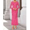 ZESICA Women’s 2026 Bell Long Sleeve Floral Maxi Dress Spring Fashion Bodycon Mesh Wedding Guest Cocktail Party Dresses(Rose)